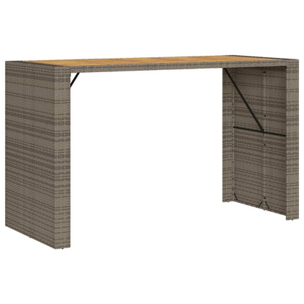 Patio Bar Table with Acacia Wood Top Gray 72.8"x31.5"x43.3" Poly Rattan