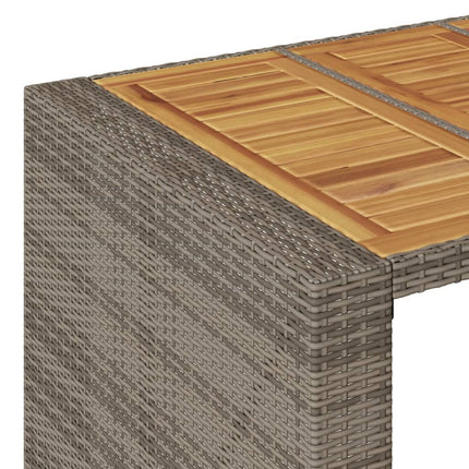 Patio Bar Table with Acacia Wood Top Gray 72.8"x31.5"x43.3" Poly Rattan