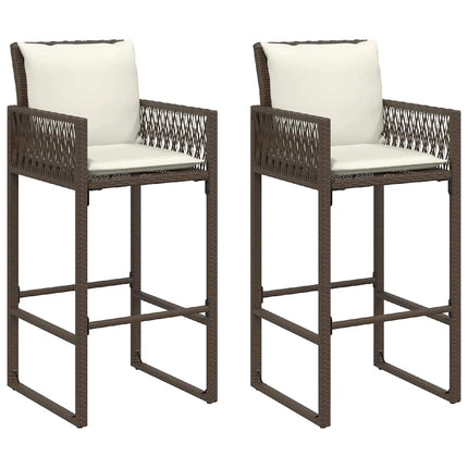 Patio Bar Stools with Cushions 2 pcs Brown Poly Rattan