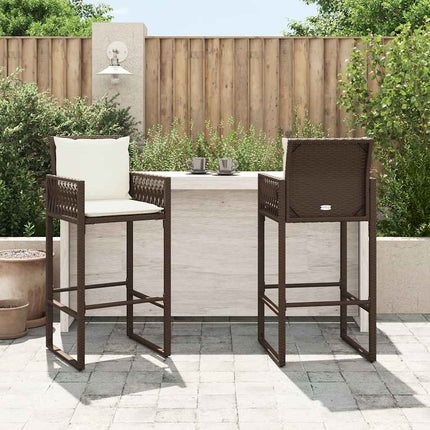 Patio Bar Stools with Cushions 2 pcs Brown Poly Rattan