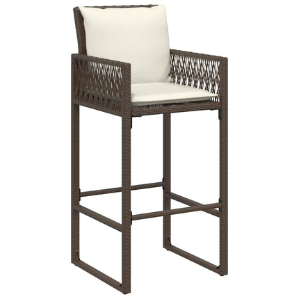 Patio Bar Stools with Cushions 2 pcs Brown Poly Rattan