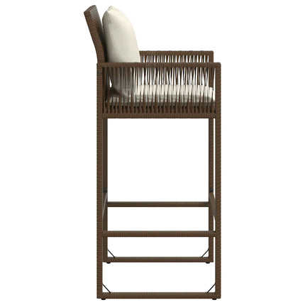 Patio Bar Stools with Cushions 2 pcs Brown Poly Rattan