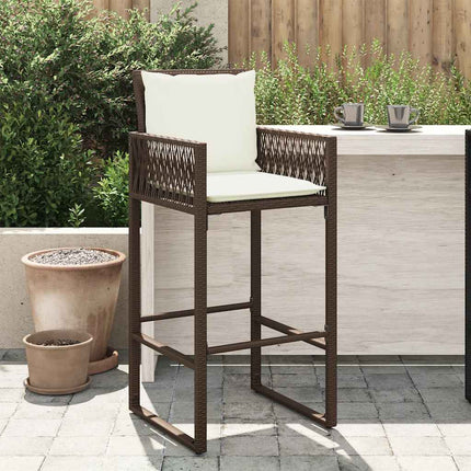 Patio Bar Stools with Cushions 2 pcs Brown Poly Rattan