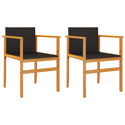 Patio Chairs 2 pcs Black Poly Rattan&Solid Wood