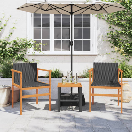 Patio Chairs 2 pcs Black Poly Rattan&Solid Wood