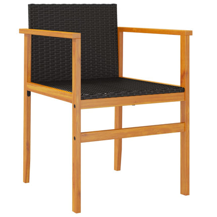 Patio Chairs 2 pcs Black Poly Rattan&Solid Wood
