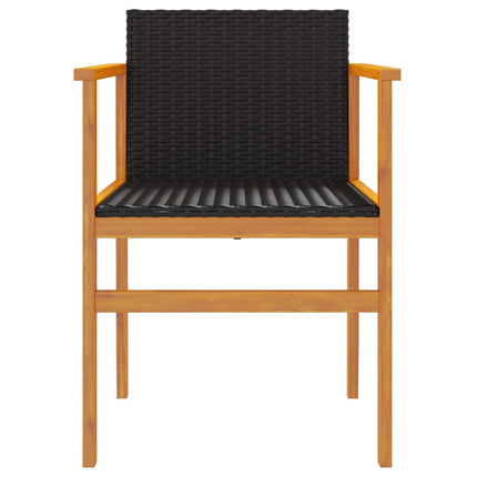 Patio Chairs 2 pcs Black Poly Rattan&Solid Wood