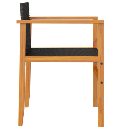 Patio Chairs 2 pcs Black Poly Rattan&Solid Wood