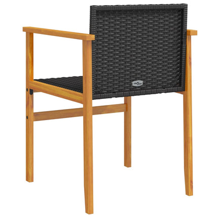 Patio Chairs 2 pcs Black Poly Rattan&Solid Wood