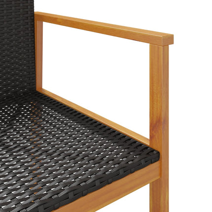 Patio Chairs 2 pcs Black Poly Rattan&Solid Wood