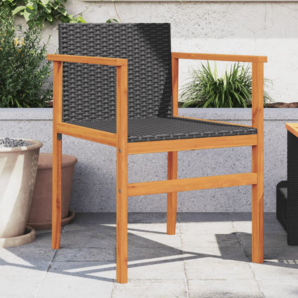 Patio Chairs 2 pcs Black Poly Rattan&Solid Wood