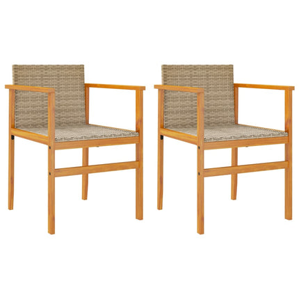 Patio Chairs 2 pcs Beige Poly Rattan&Solid Wood