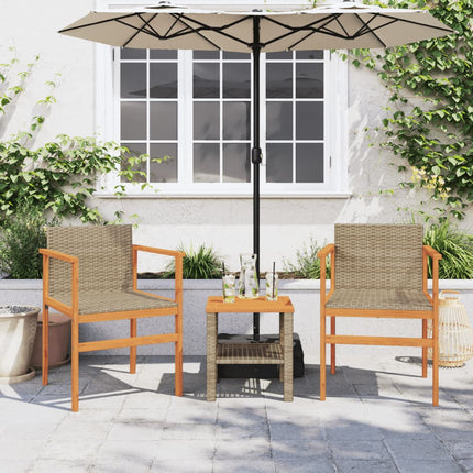Patio Chairs 2 pcs Beige Poly Rattan&Solid Wood