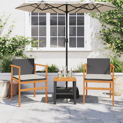 Patio Chairs with Cushions 2 pcs Black Poly Rattan&Solid Wood