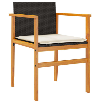 Patio Chairs with Cushions 2 pcs Black Poly Rattan&Solid Wood