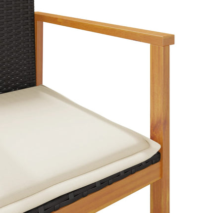 Patio Chairs with Cushions 2 pcs Black Poly Rattan&Solid Wood