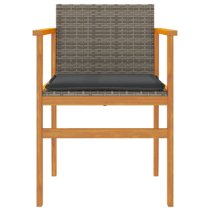 Patio Chairs with Cushions 2 pcs Gray Poly Rattan&Solid Wood