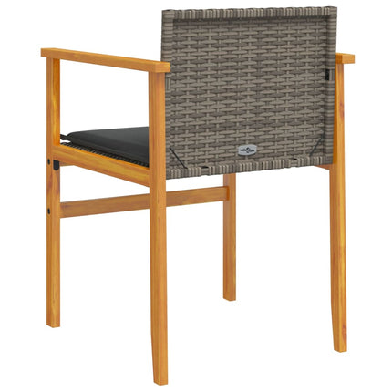 Patio Chairs with Cushions 2 pcs Gray Poly Rattan&Solid Wood