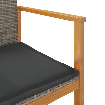 Patio Chairs with Cushions 2 pcs Gray Poly Rattan&Solid Wood