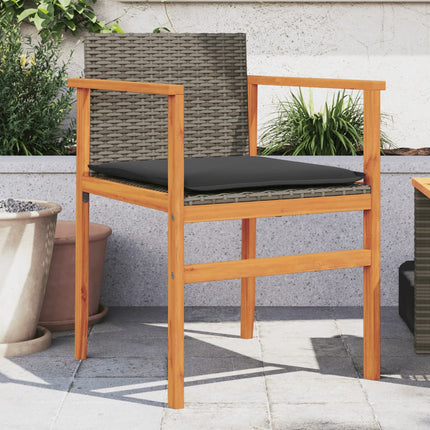 Patio Chairs with Cushions 2 pcs Gray Poly Rattan&Solid Wood