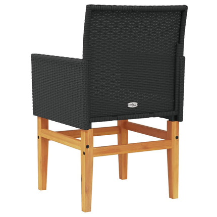 Patio Chairs with Cushions 2 pcs Black Poly Rattan&Solid Wood