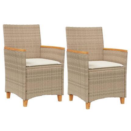 Patio Chairs with Cushions 2 pcs Beige Poly Rattan&Solid Wood