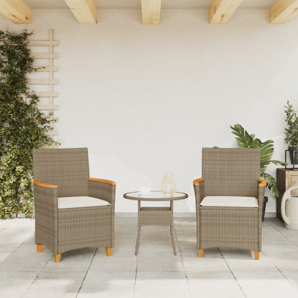 Patio Chairs with Cushions 2 pcs Beige Poly Rattan&Solid Wood