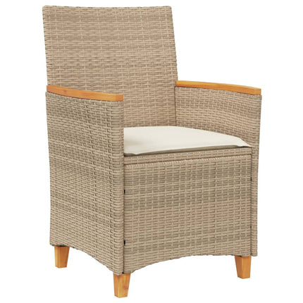 Patio Chairs with Cushions 2 pcs Beige Poly Rattan&Solid Wood