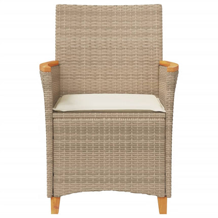 Patio Chairs with Cushions 2 pcs Beige Poly Rattan&Solid Wood