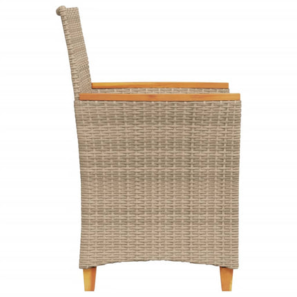 Patio Chairs with Cushions 2 pcs Beige Poly Rattan&Solid Wood