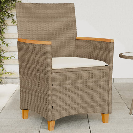Patio Chairs with Cushions 2 pcs Beige Poly Rattan&Solid Wood