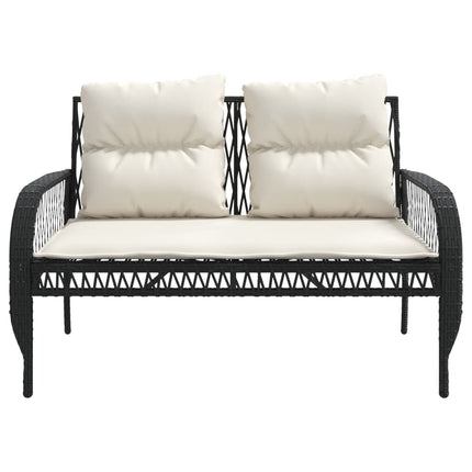 4 Piece Patio Sofa Set with Cushions Black Poly Rattan