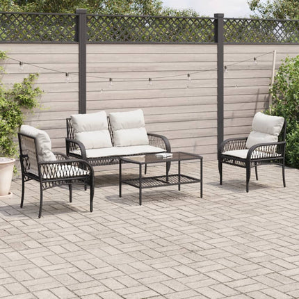 4 Piece Patio Sofa Set with Cushions Black Poly Rattan