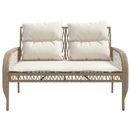 4 Piece Patio Sofa Set with Cushions Beige Poly Rattan