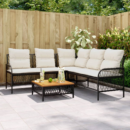 2 Piece Patio Sofa Set with Cushions Black Poly Rattan