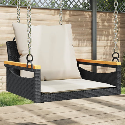 Swing Bench with Cushions Black 24.8"x24.4"x15.7" Poly Rattan