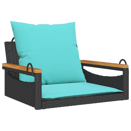 Swing Bench with Cushions Black 24.8"x24.4"x15.7" Poly Rattan