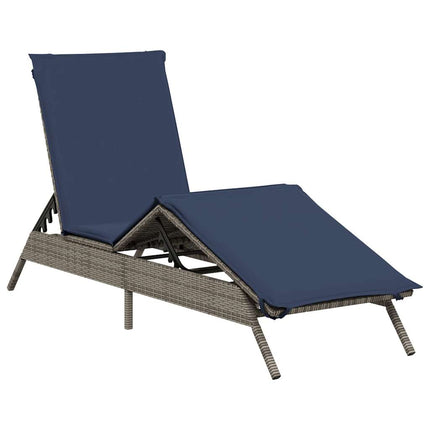 Sun Lounger with Cushion Grey Poly Rattan
