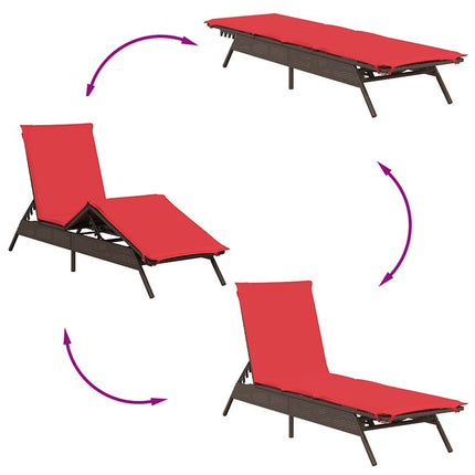 Sun Lounger with Cushion Brown Poly Rattan