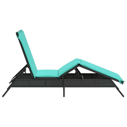 Sun Lounger with Cushion Black Poly Rattan