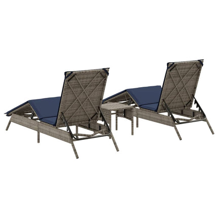Sun Loungers 2 pcs with Table Gray Poly Rattan