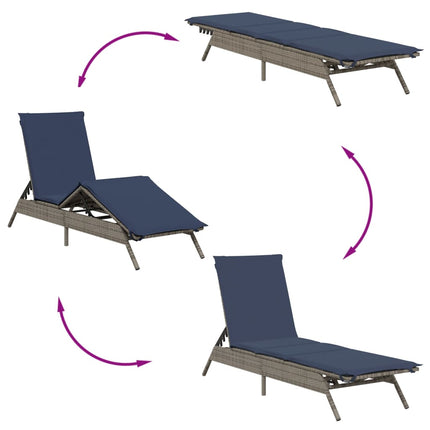Sun Loungers 2 pcs with Table Gray Poly Rattan