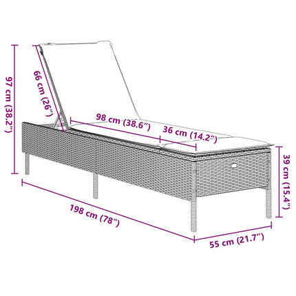 Sun Lounger with Cushion Grey Poly Rattan