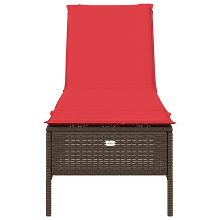 Sun Lounger with Cushion Brown Poly Rattan