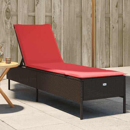 Sun Lounger with Cushion Brown Poly Rattan