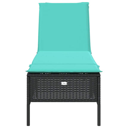 Sun Lounger with Cushion Black Poly Rattan
