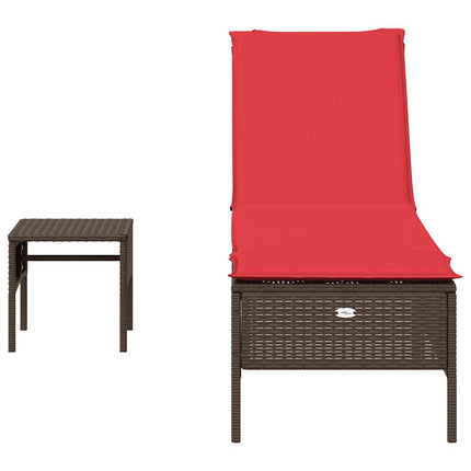 Sun Lounger with Table and Cushion Brown Poly Rattan
