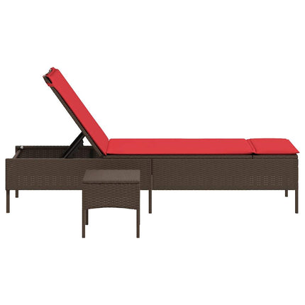 Sun Lounger with Table and Cushion Brown Poly Rattan