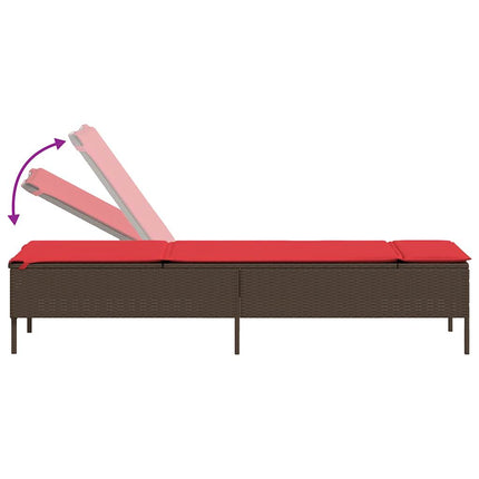 Sun Lounger with Table and Cushion Brown Poly Rattan