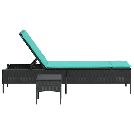 Sun Lounger with Table and Cushion Black Poly Rattan